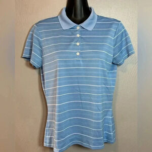 NIKE Women's Golf Dri-Fit‎ Polo Shirt Short Sleeve Light Blue Stripe Size Small